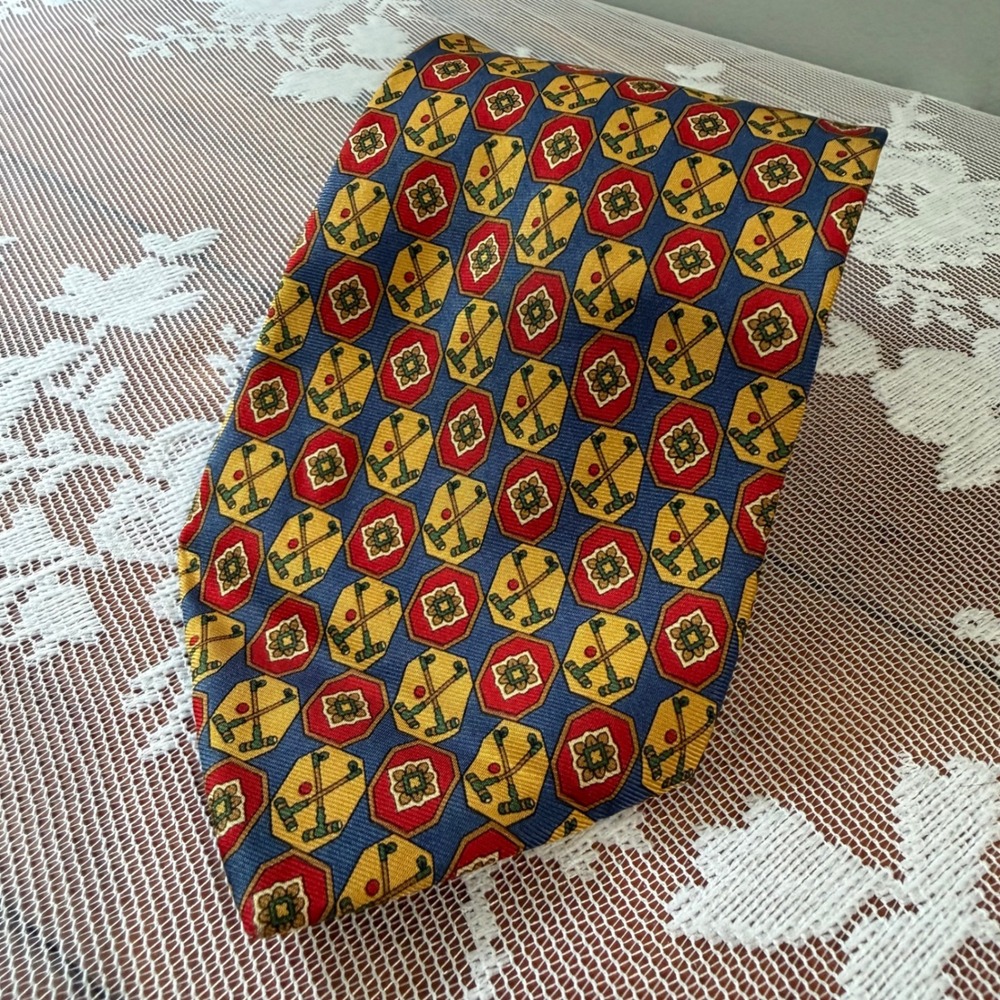 Vintage Gap Premium 1969 Silk Tie Mens OS Blue Red Gold Polo Mallet Floral